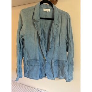 NWT Bella Dahl Women's Chambray Blue Linen‎ Blend Blazer Jacket Medium Casual